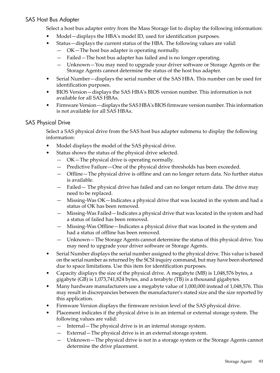 Sas host bus adapter, Sas physical drive, Sas host bus adapter sas physical drive | HP Insight Management Agents User Manual | Page 93 / 157