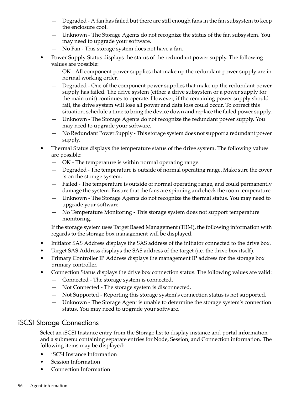 Iscsi storage connections | HP Insight Management Agents User Manual | Page 96 / 157