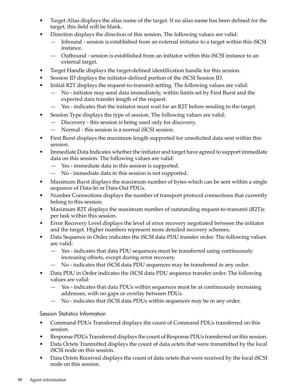 Session statistics information | HP Insight Management Agents User Manual | Page 98 / 157