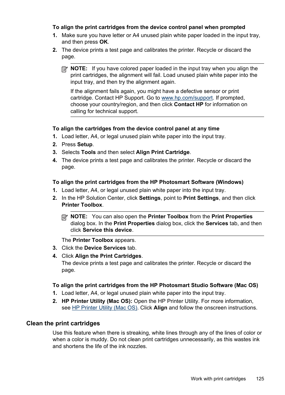 Clean the print cartridges | HP Officejet J6480 All-in-One Printer User Manual | Page 129 / 218