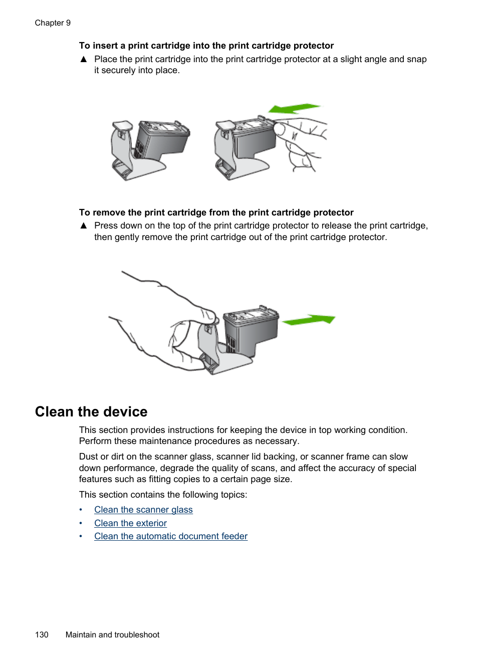 Clean the device | HP Officejet J6480 All-in-One Printer User Manual | Page 134 / 218