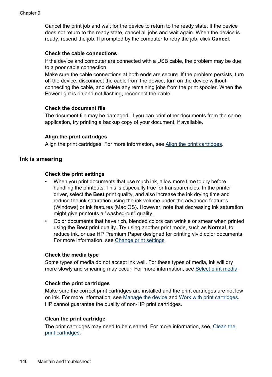 Ink is smearing | HP Officejet J6480 All-in-One Printer User Manual | Page 144 / 218
