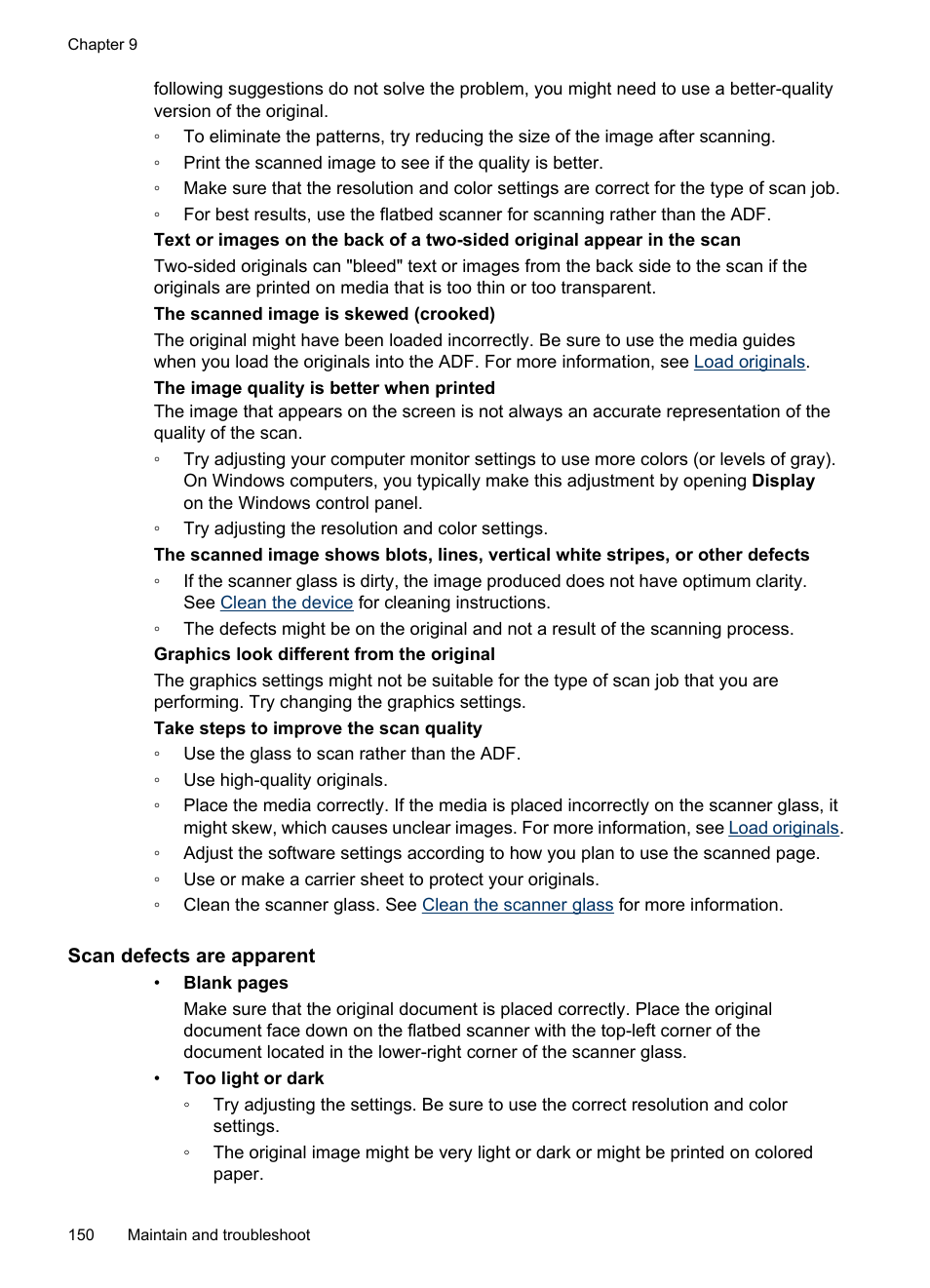 Scan defects are apparent | HP Officejet J6480 All-in-One Printer User Manual | Page 154 / 218