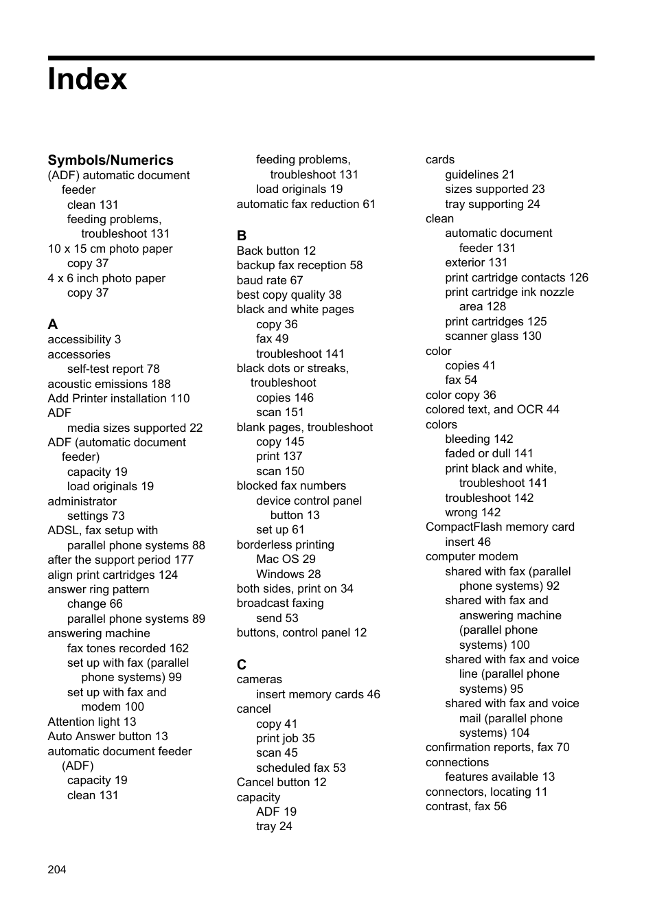 Index | HP Officejet J6480 All-in-One Printer User Manual | Page 208 / 218