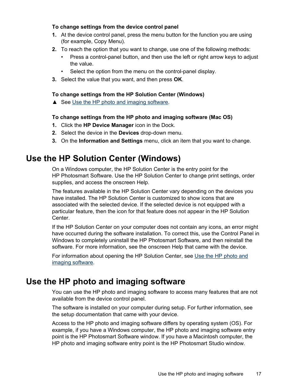Use the hp solution center (windows), Use the hp photo and imaging software | HP Officejet J6480 All-in-One Printer User Manual | Page 21 / 218