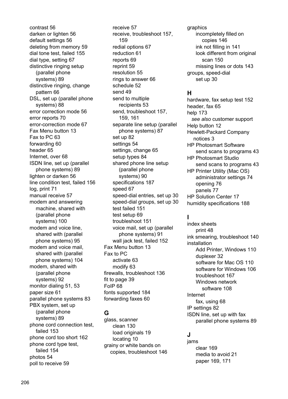 HP Officejet J6480 All-in-One Printer User Manual | Page 210 / 218