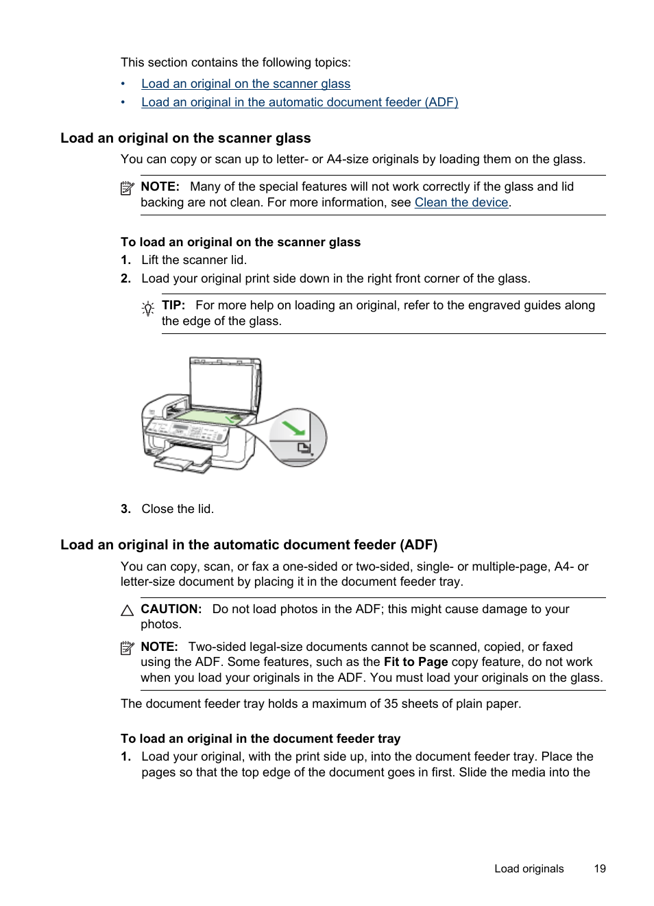 Load an original on the scanner glass | HP Officejet J6480 All-in-One Printer User Manual | Page 23 / 218