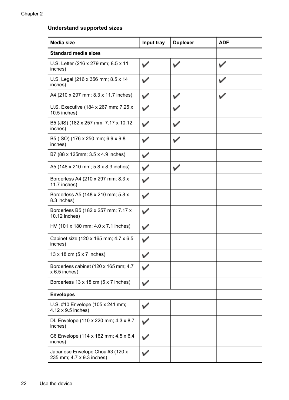 Understand supported sizes | HP Officejet J6480 All-in-One Printer User Manual | Page 26 / 218