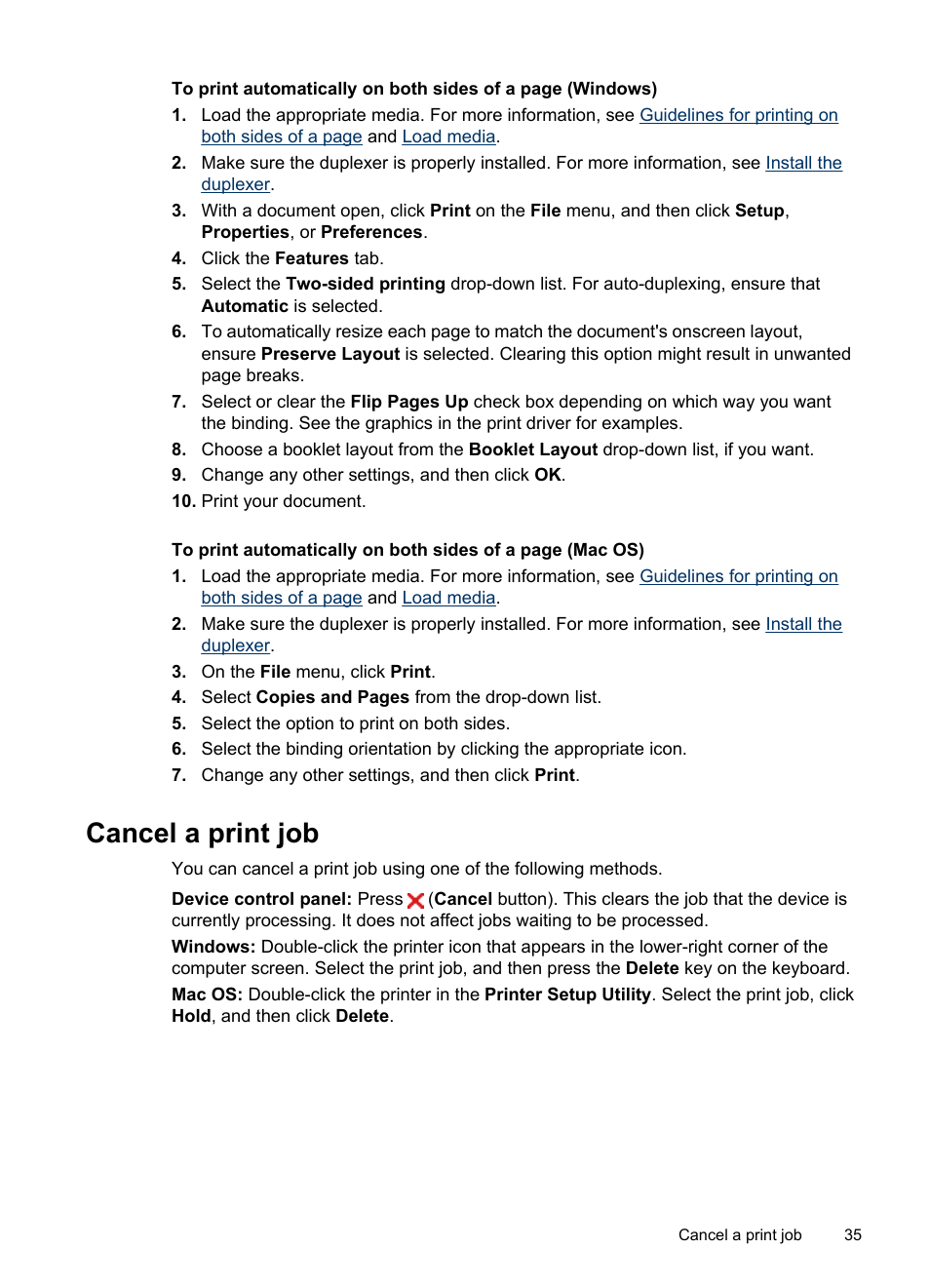 Cancel a print job | HP Officejet J6480 All-in-One Printer User Manual | Page 39 / 218