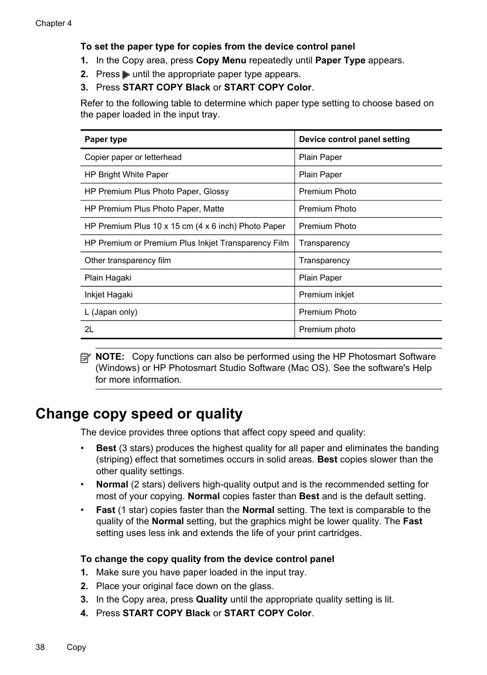Change copy speed or quality | HP Officejet J6480 All-in-One Printer User Manual | Page 42 / 218