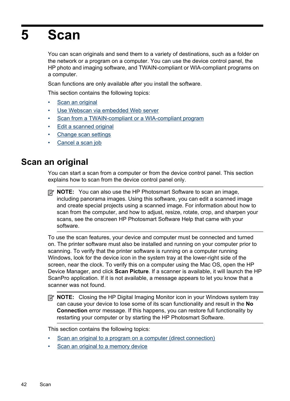 Scan, Scan an original, 5 scan | 5scan | HP Officejet J6480 All-in-One Printer User Manual | Page 46 / 218