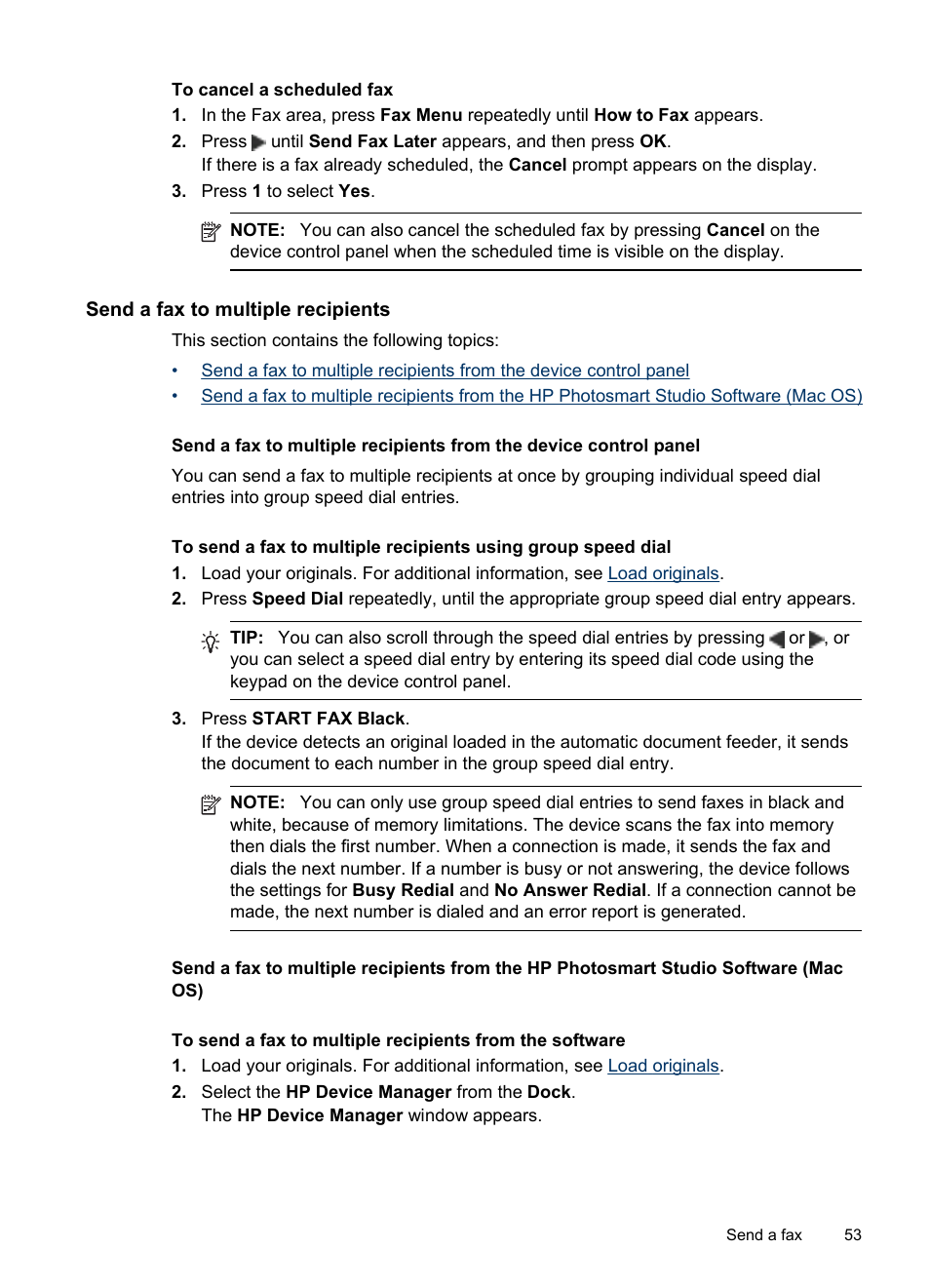 Send a fax to multiple recipients | HP Officejet J6480 All-in-One Printer User Manual | Page 57 / 218