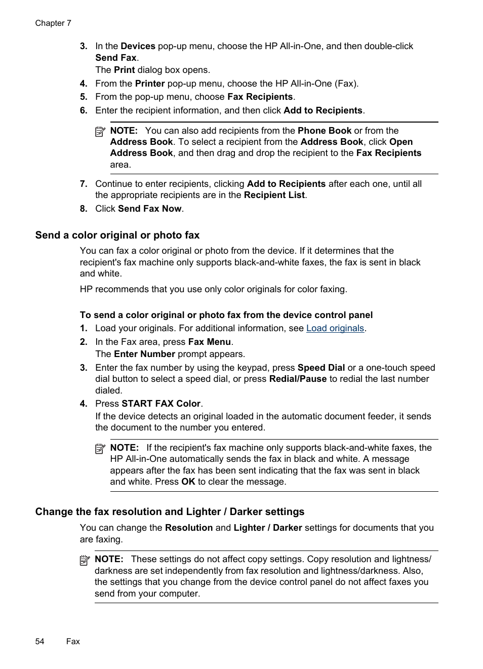 Send a color original or photo fax | HP Officejet J6480 All-in-One Printer User Manual | Page 58 / 218