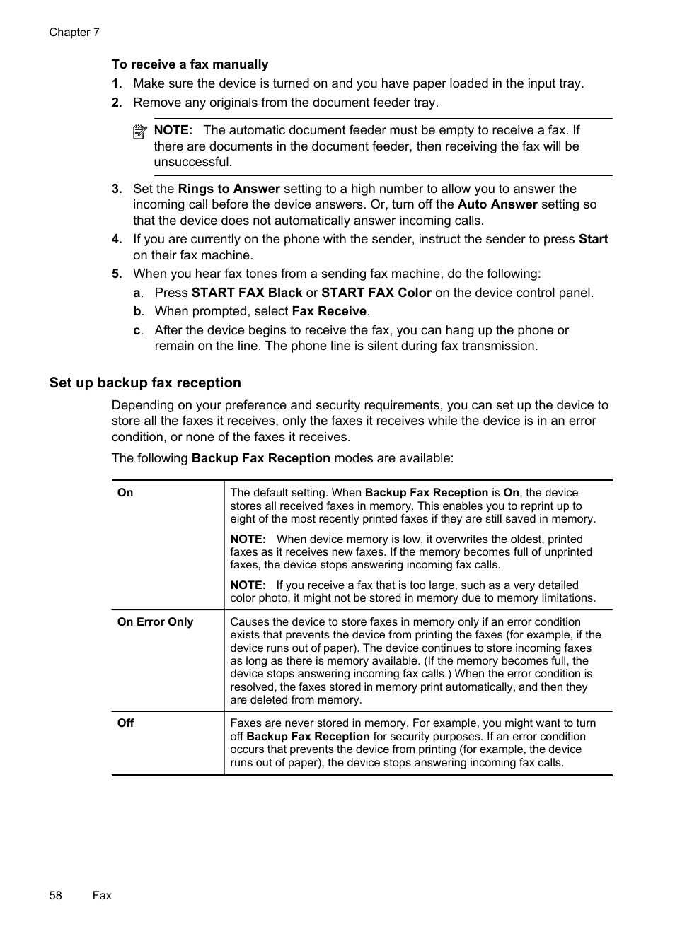 Set up backup fax reception | HP Officejet J6480 All-in-One Printer User Manual | Page 62 / 218