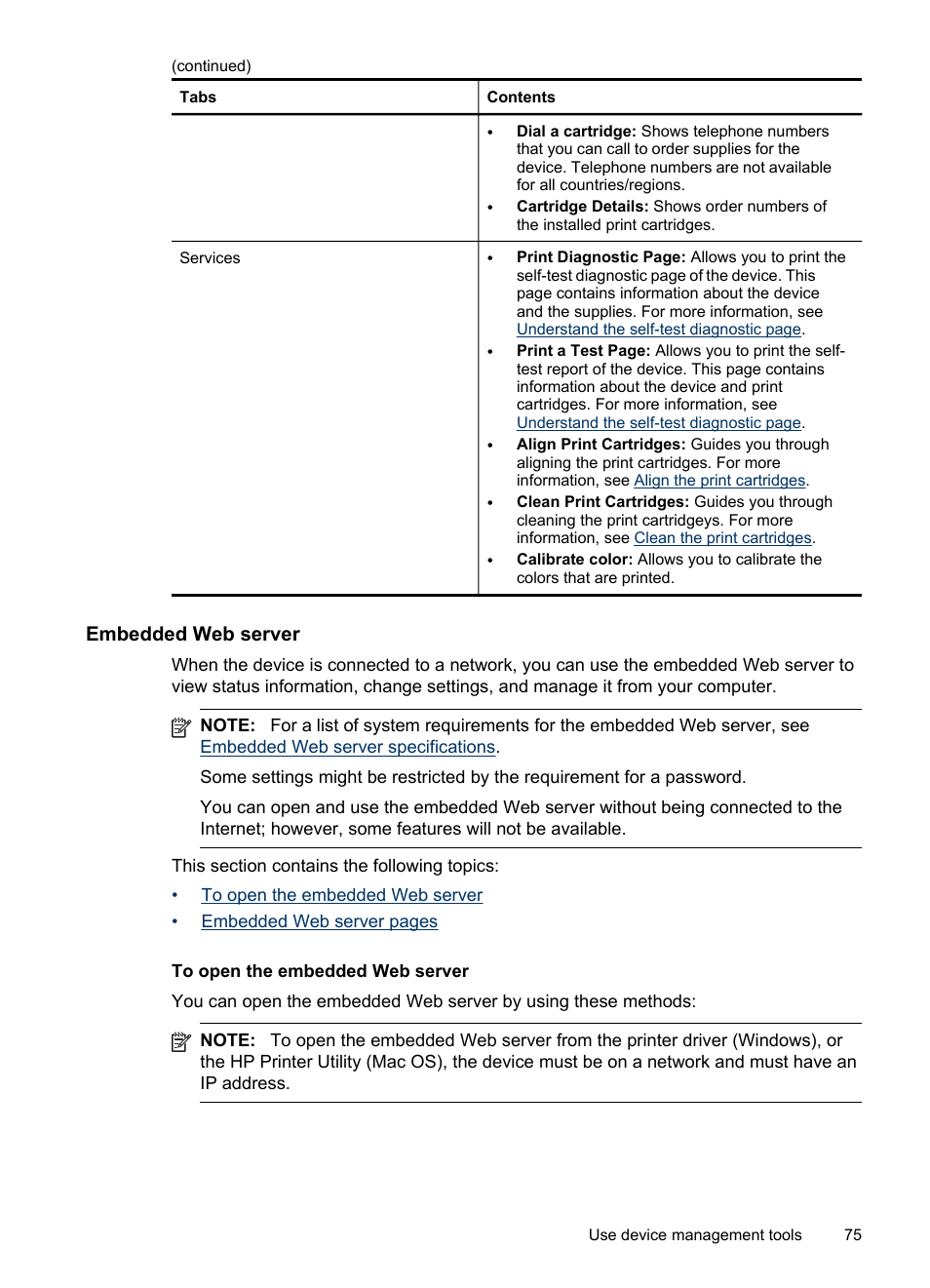Embedded web server, To open the embedded web server | HP Officejet J6480 All-in-One Printer User Manual | Page 79 / 218