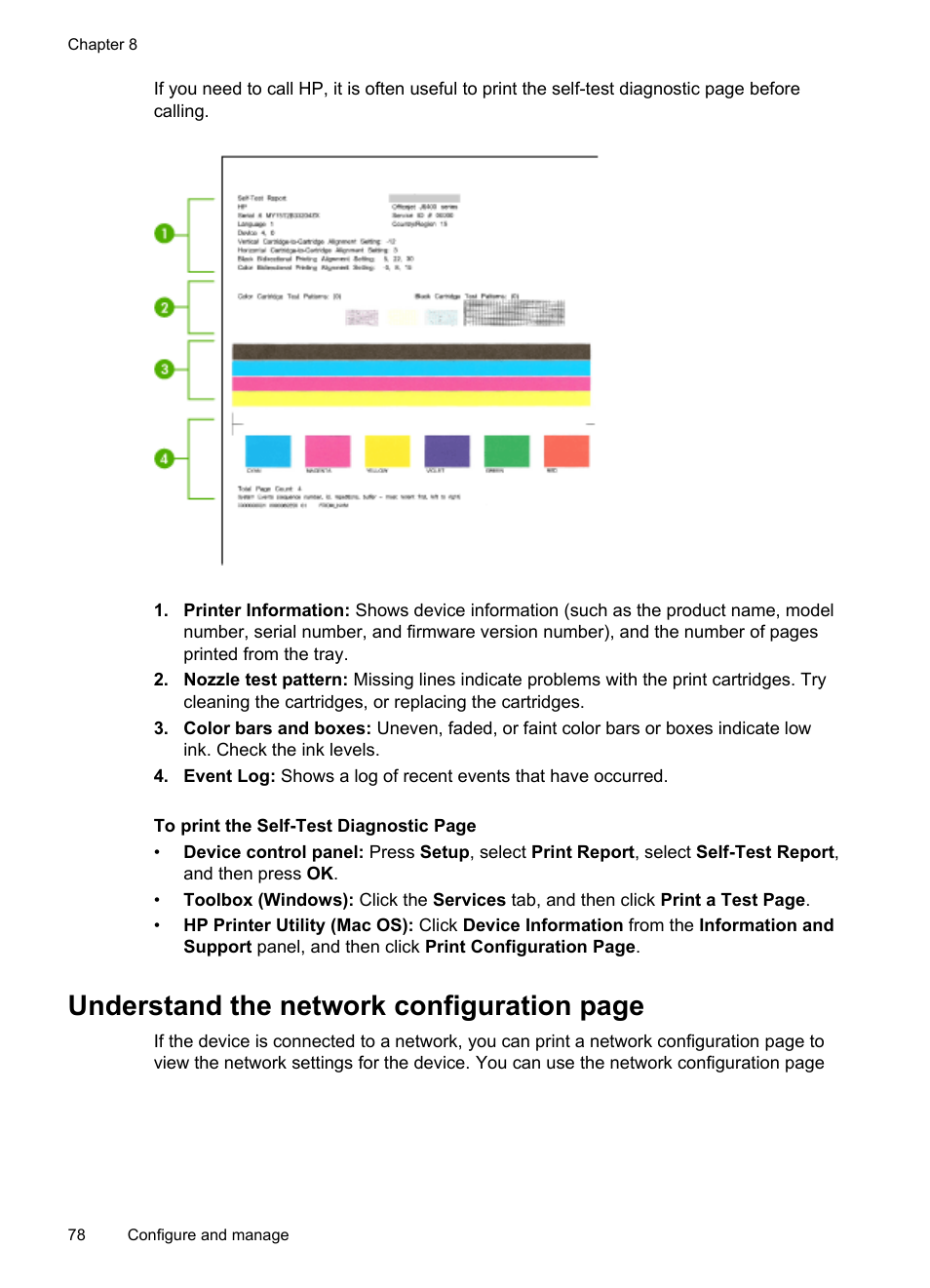Channel range definitions, Information, see, Understand the network configuration page | HP Officejet J6480 All-in-One Printer User Manual | Page 82 / 218