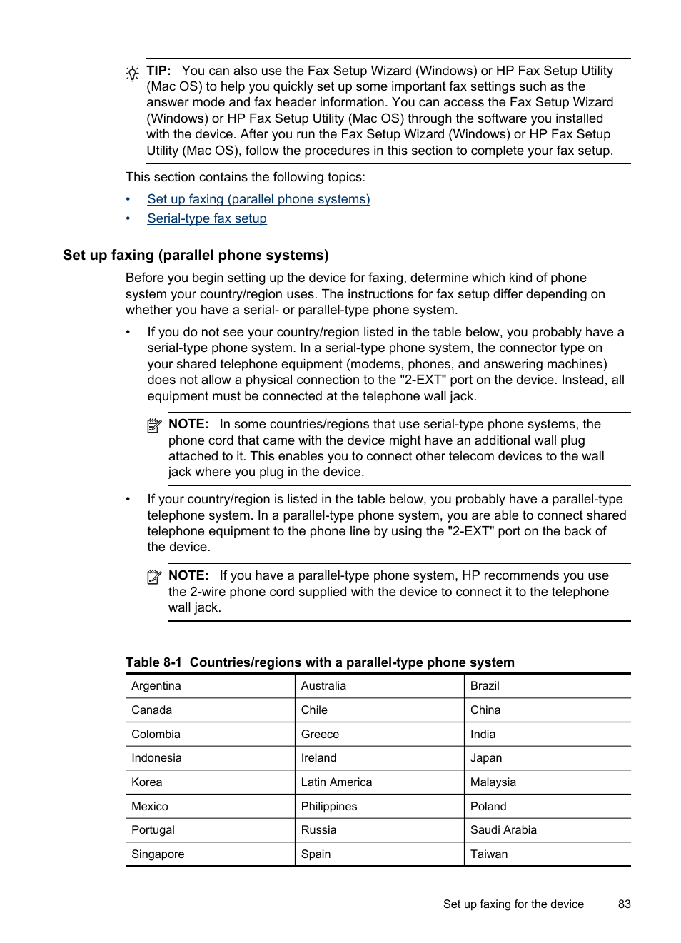 Set up faxing (parallel phone systems) | HP Officejet J6480 All-in-One Printer User Manual | Page 87 / 218