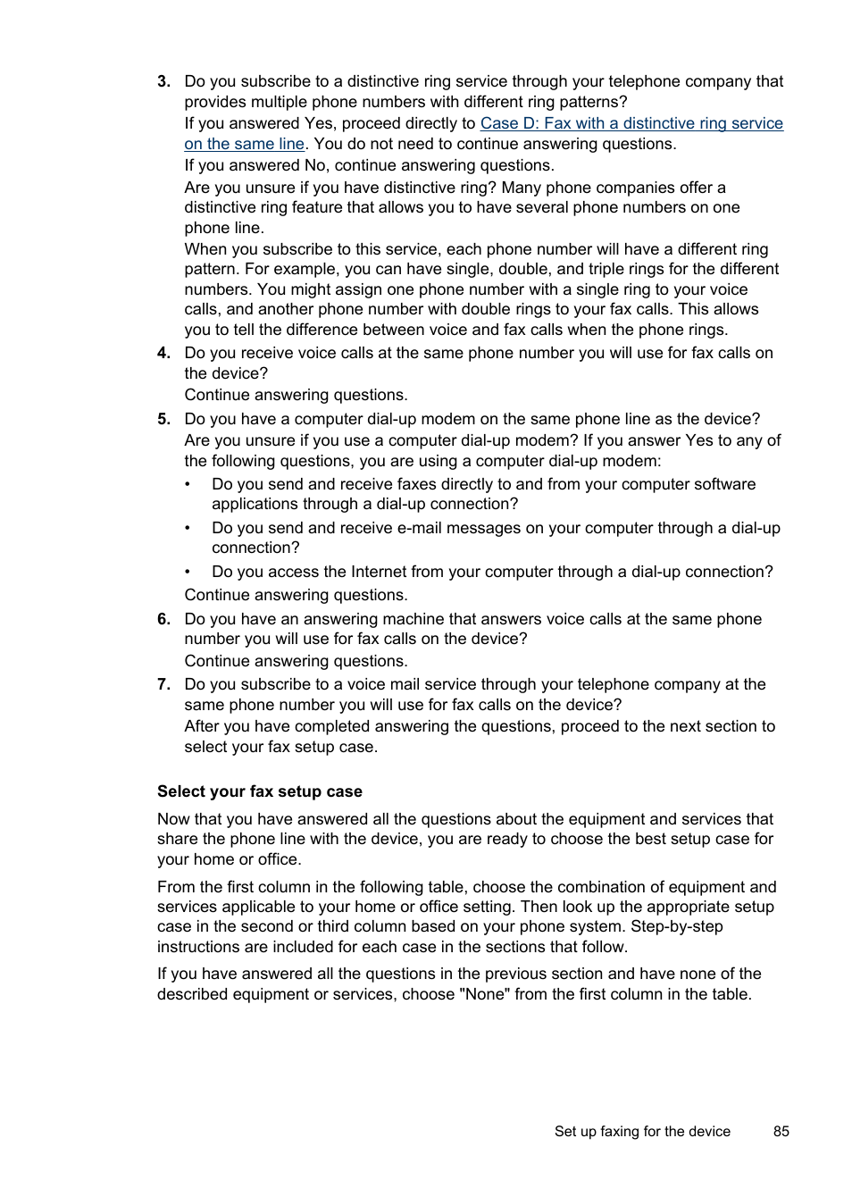 Select your fax setup case | HP Officejet J6480 All-in-One Printer User Manual | Page 89 / 218