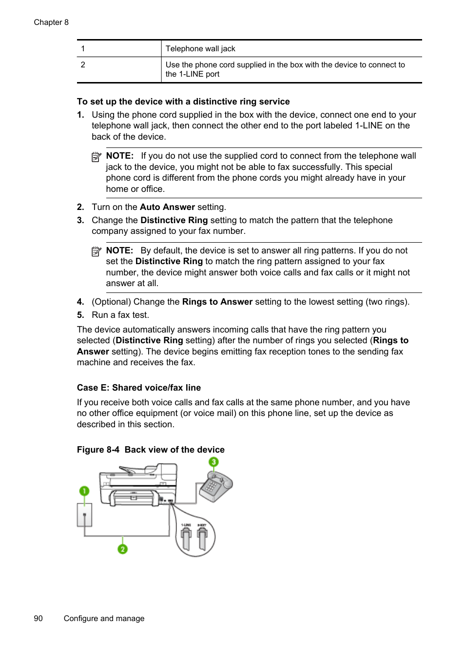 Case e: shared voice/fax line | HP Officejet J6480 All-in-One Printer User Manual | Page 94 / 218