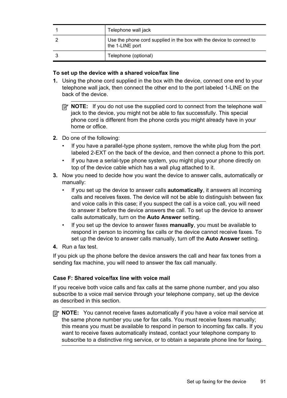 Case f: shared voice/fax line with voice mail | HP Officejet J6480 All-in-One Printer User Manual | Page 95 / 218