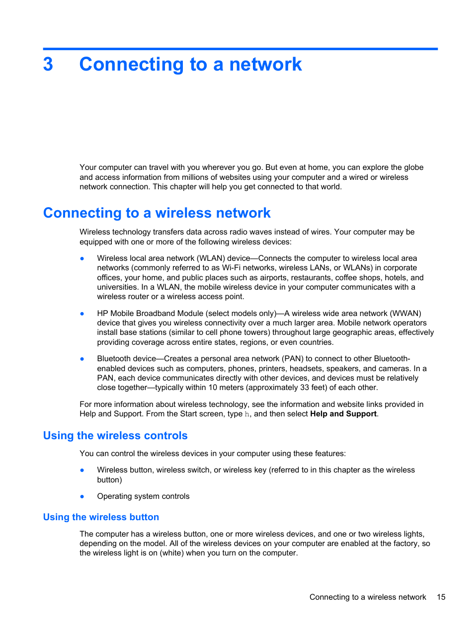 Connecting to a network, Connecting to a wireless network, Using the wireless controls | Using the wireless button, 3 connecting to a network, Connecting, 3connecting to a network | HP ENVY Sleekbook 4-1110us User Manual | Page 25 / 89