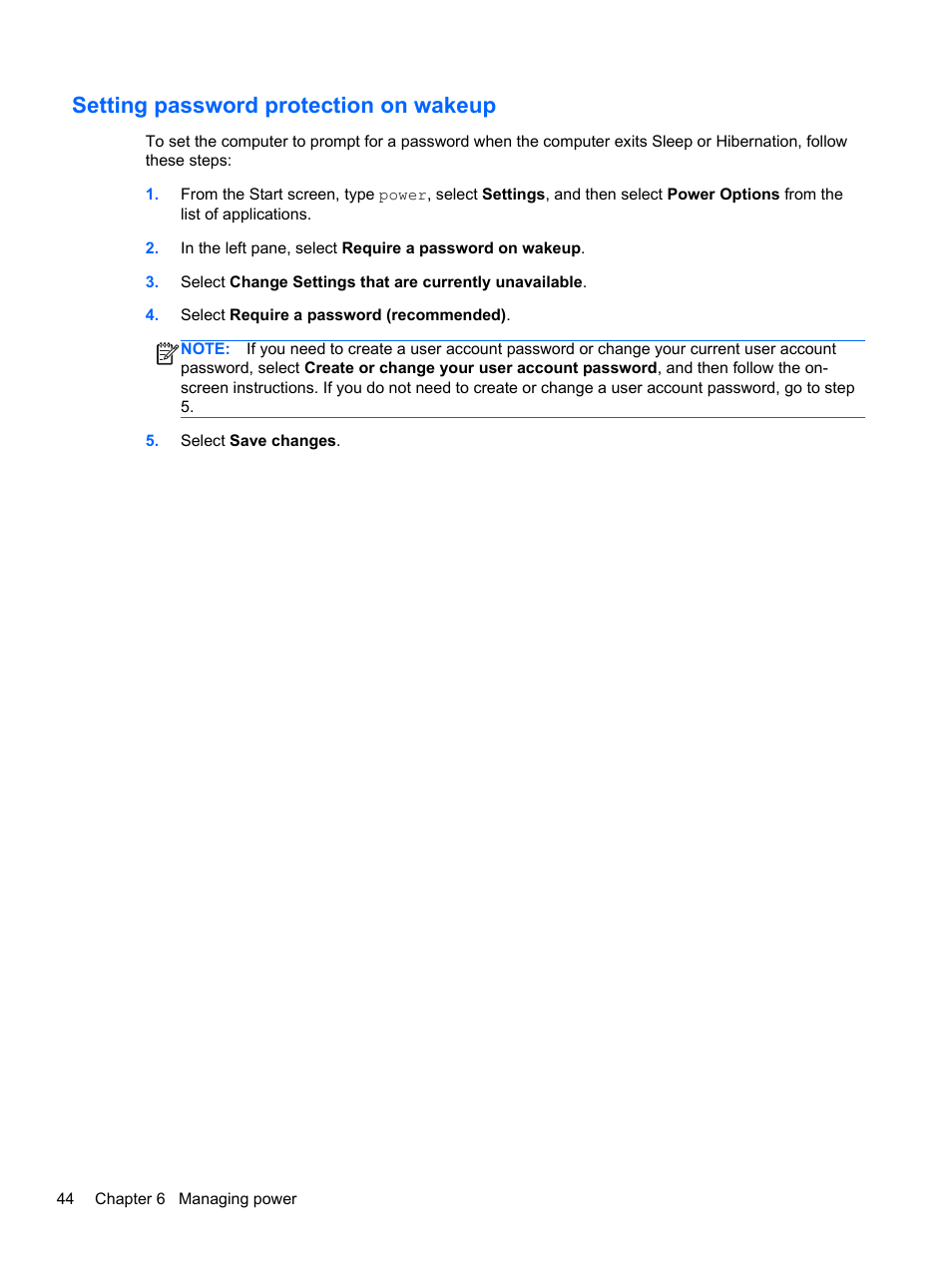 Setting password protection on wakeup | HP ENVY Sleekbook 4-1110us User Manual | Page 54 / 89