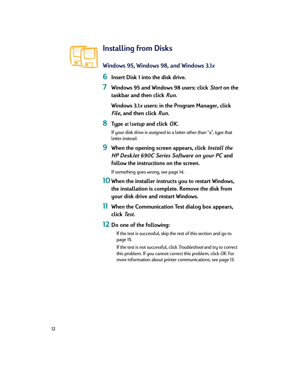 Installing from disks | HP Deskjet 695c Printer User Manual | Page 12 / 95