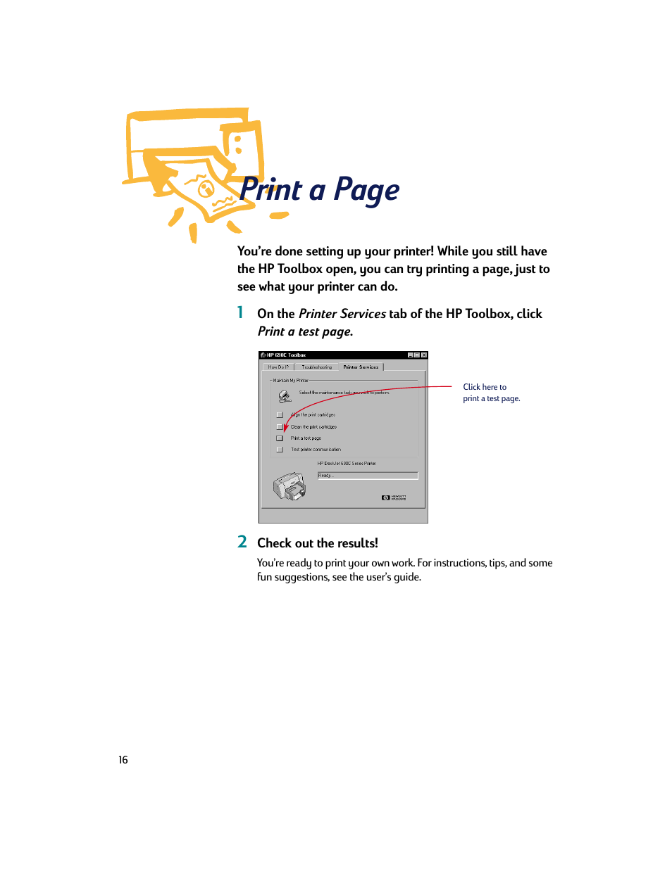 Print a page | HP Deskjet 695c Printer User Manual | Page 16 / 95