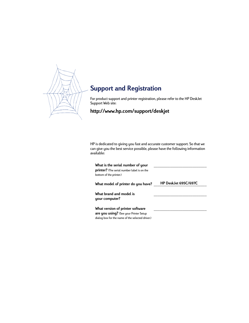 Support and registration | HP Deskjet 695c Printer User Manual | Page 17 / 95