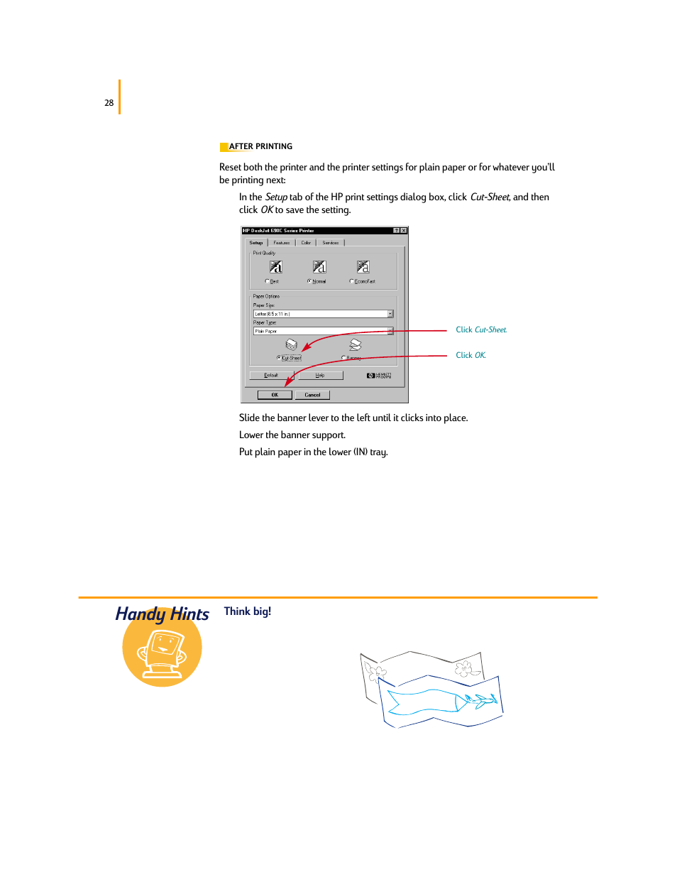 Handy hints | HP Deskjet 695c Printer User Manual | Page 47 / 95