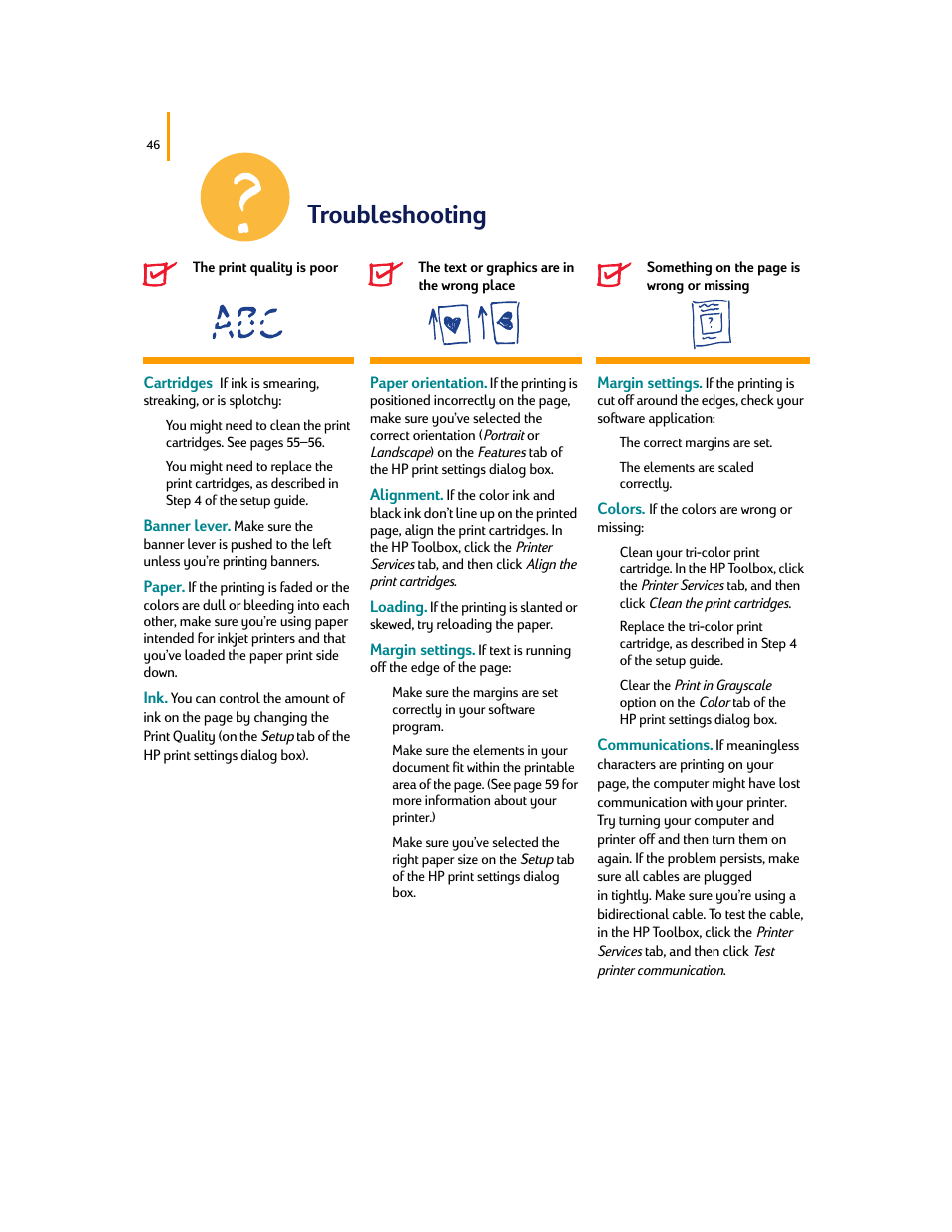 Troubleshooting | HP Deskjet 695c Printer User Manual | Page 65 / 95