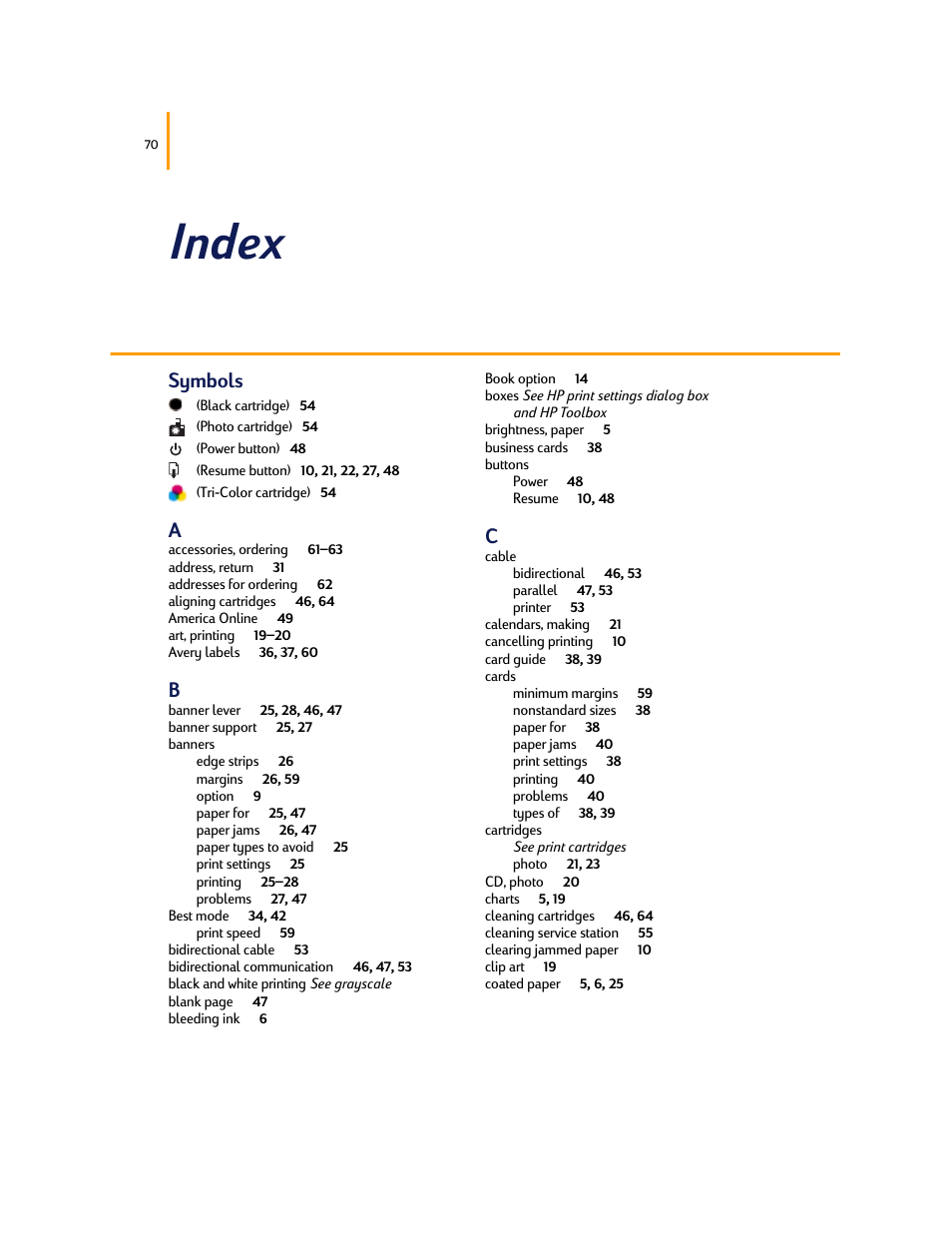 Index, Symbols | HP Deskjet 695c Printer User Manual | Page 89 / 95