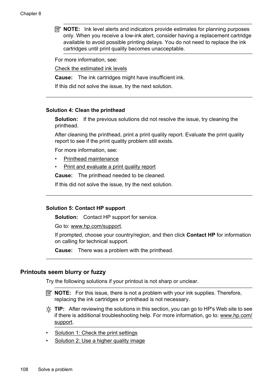 Printouts seem blurry or fuzzy, Solution 4: clean the printhead, Solution 5: contact hp support | HP Officejet 7500A Wide Format e-All-in-One Printer - E910a User Manual | Page 112 / 252