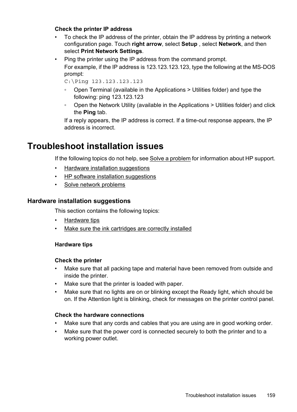 Troubleshoot installation issues, Hardware installation suggestions, Hardware tips | HP Officejet 7500A Wide Format e-All-in-One Printer - E910a User Manual | Page 163 / 252