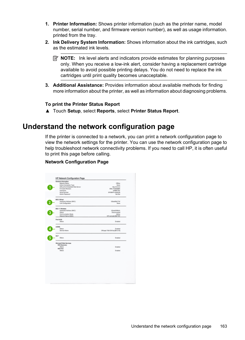 Understand the network configuration page | HP Officejet 7500A Wide Format e-All-in-One Printer - E910a User Manual | Page 167 / 252