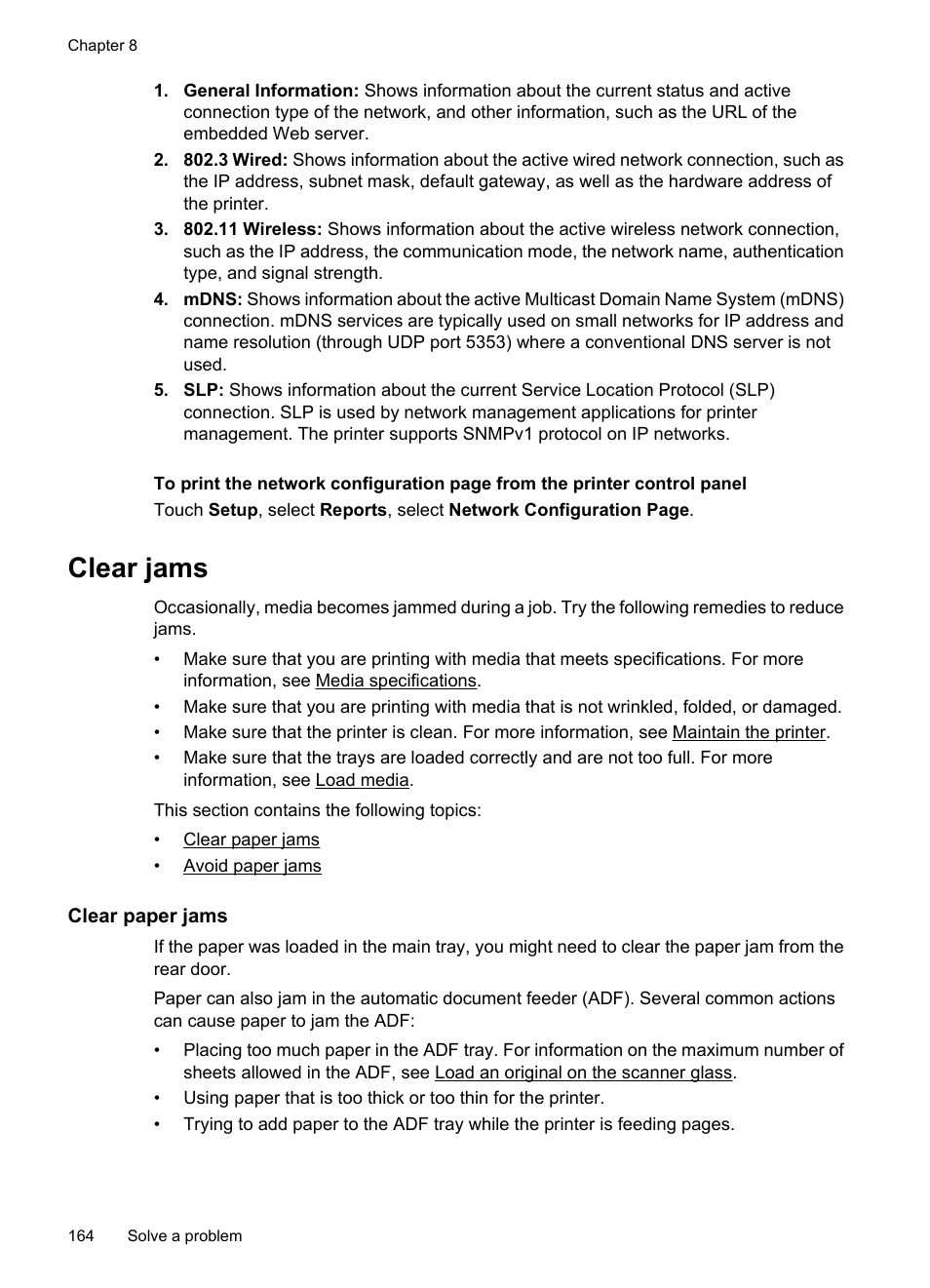 Clear jams, Clear paper jams, Clear paper jams avoid paper jams | See clear paper jams, E clear paper jams | HP Officejet 7500A Wide Format e-All-in-One Printer - E910a User Manual | Page 168 / 252