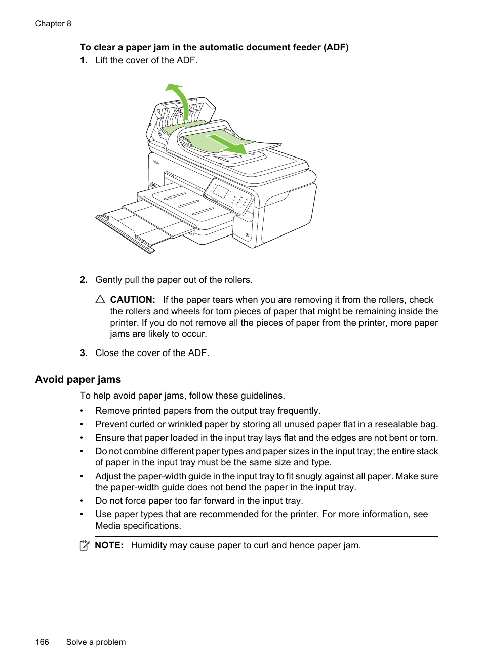 Avoid paper jams | HP Officejet 7500A Wide Format e-All-in-One Printer - E910a User Manual | Page 170 / 252