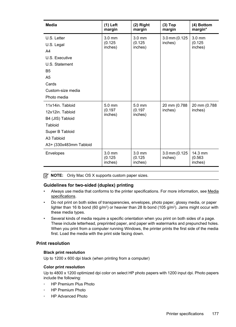 Guidelines for two-sided (duplex) printing, Print resolution | HP Officejet 7500A Wide Format e-All-in-One Printer - E910a User Manual | Page 181 / 252