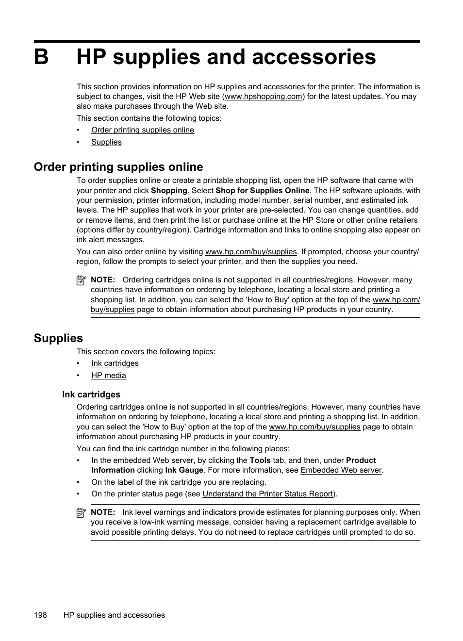 Hp supplies and accessories, Order printing supplies online, Supplies | Ink cartridges, B hp supplies and accessories, Order printing supplies online supplies, Ink cartridges hp media, E order printing supplies online, Bhp supplies and accessories | HP Officejet 7500A Wide Format e-All-in-One Printer - E910a User Manual | Page 202 / 252