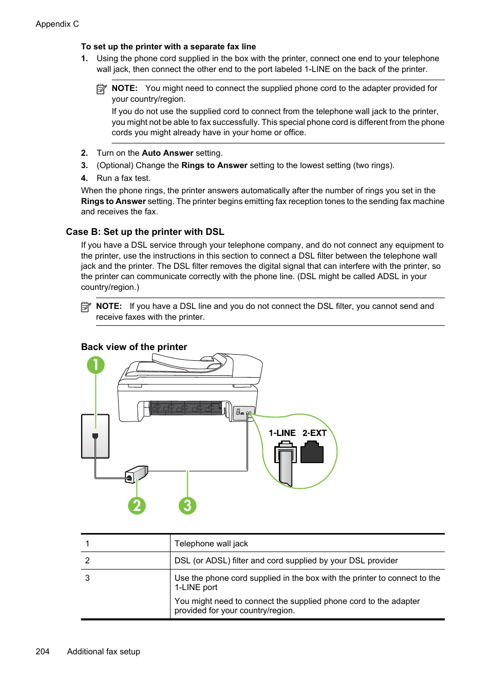 Case b: set up the printer with dsl | HP Officejet 7500A Wide Format e-All-in-One Printer - E910a User Manual | Page 208 / 252