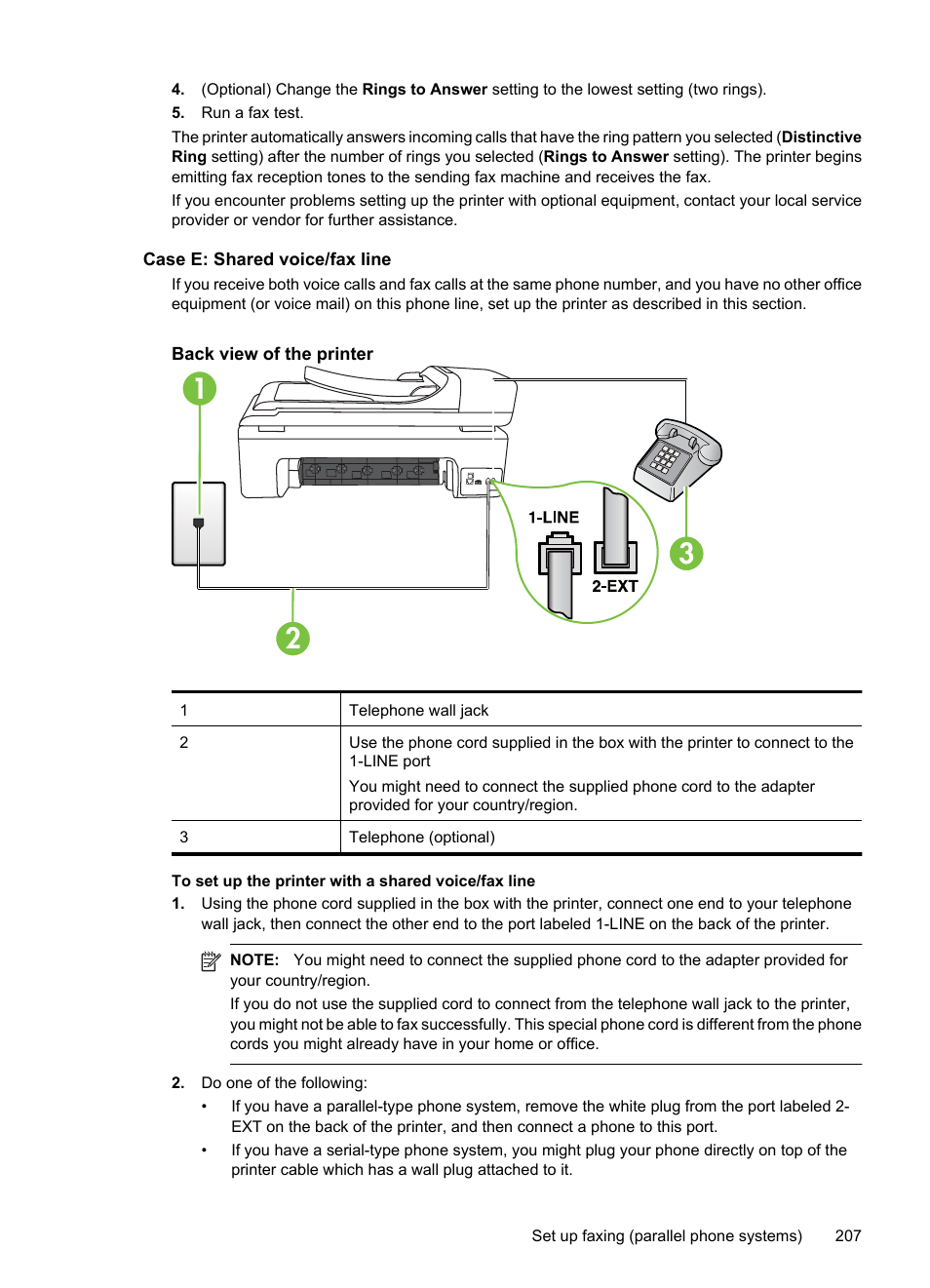 Case e: shared voice/fax line | HP Officejet 7500A Wide Format e-All-in-One Printer - E910a User Manual | Page 211 / 252