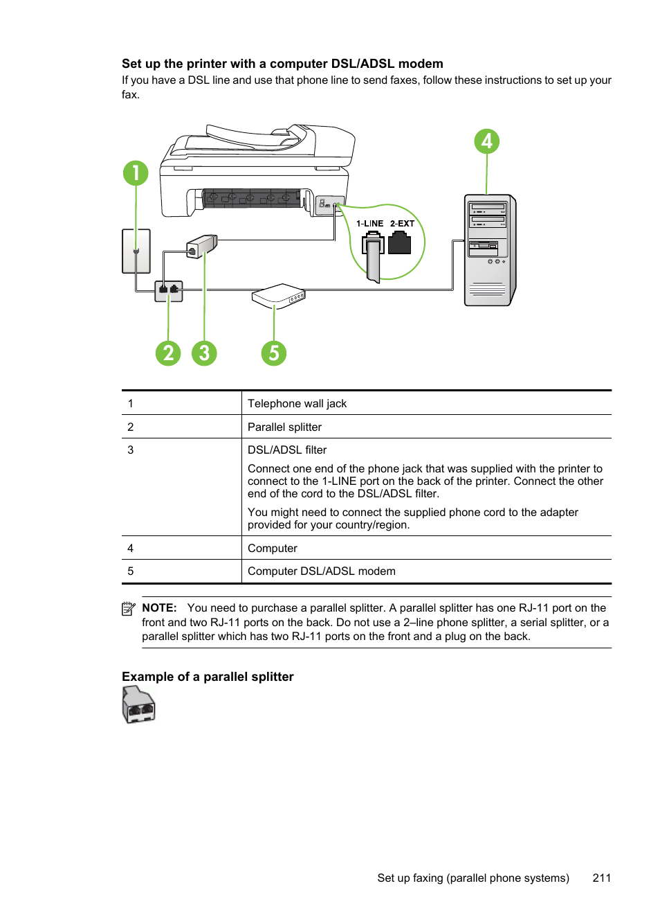 Set up the printer with a computer dsl/adsl modem | HP Officejet 7500A Wide Format e-All-in-One Printer - E910a User Manual | Page 215 / 252