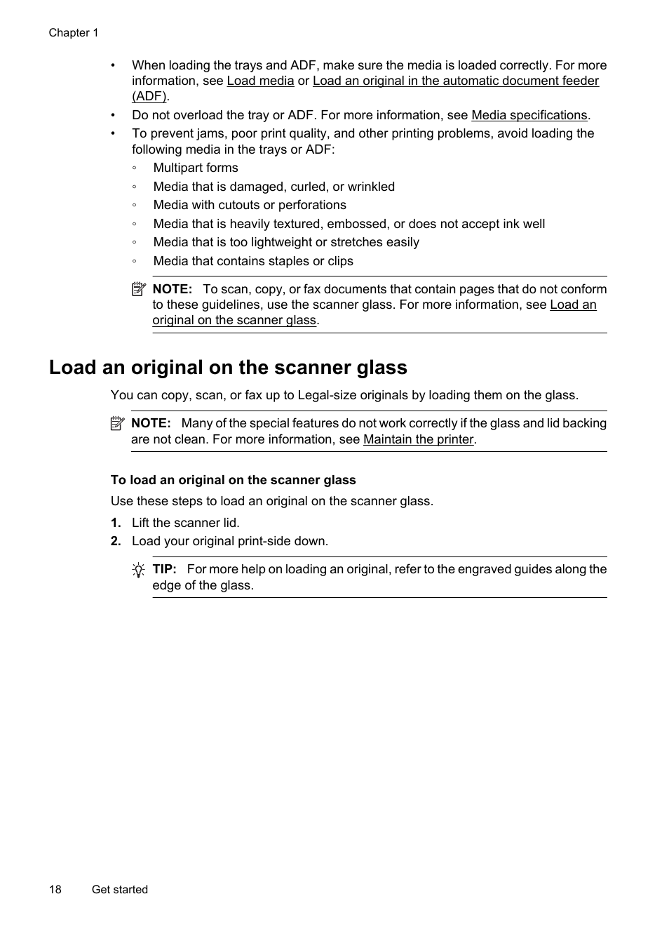 Load an original on the scanner glass | HP Officejet 7500A Wide Format e-All-in-One Printer - E910a User Manual | Page 22 / 252