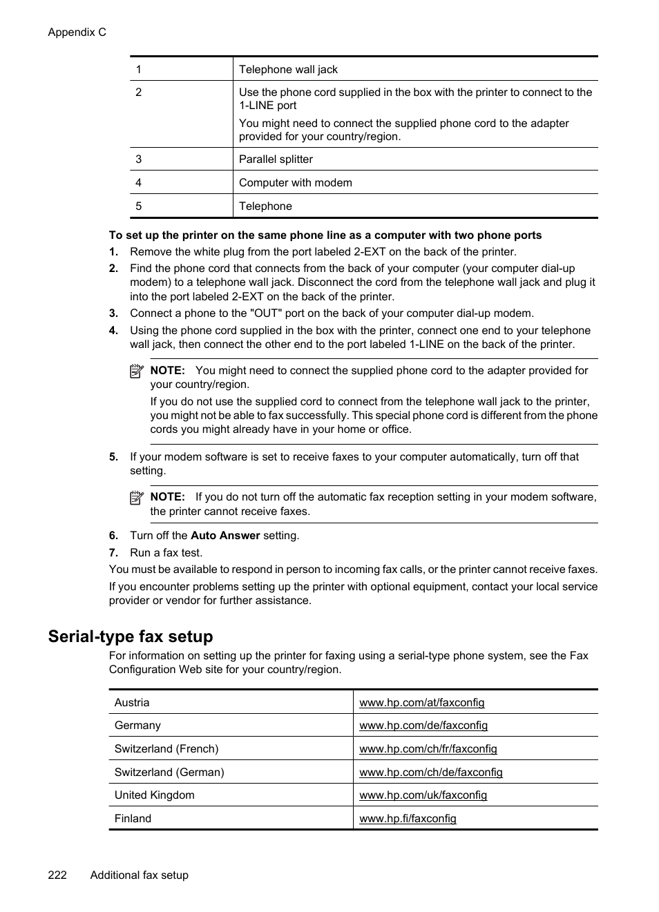 Serial-type fax setup | HP Officejet 7500A Wide Format e-All-in-One Printer - E910a User Manual | Page 226 / 252
