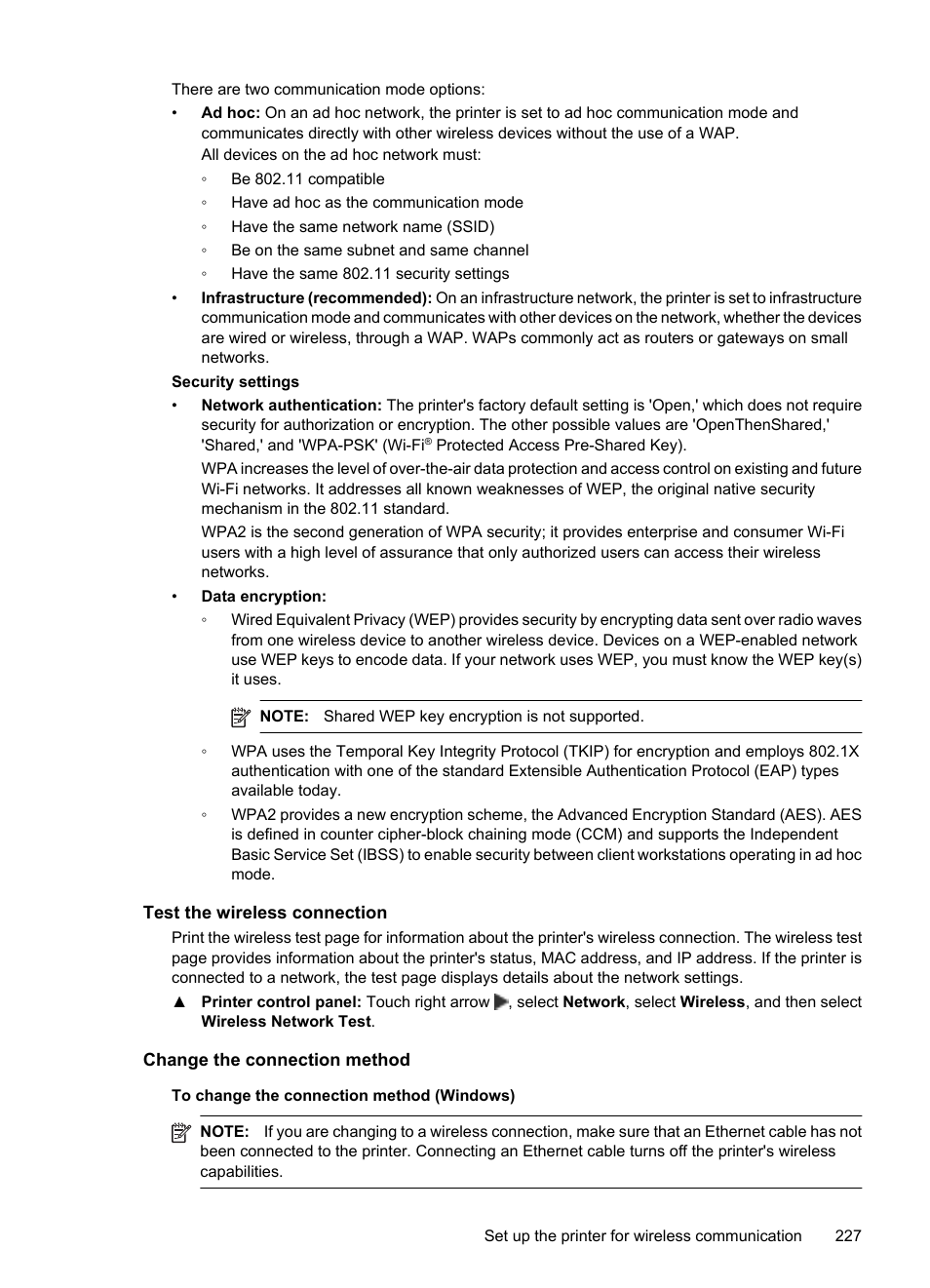 Test the wireless connection, Change the connection method | HP Officejet 7500A Wide Format e-All-in-One Printer - E910a User Manual | Page 231 / 252