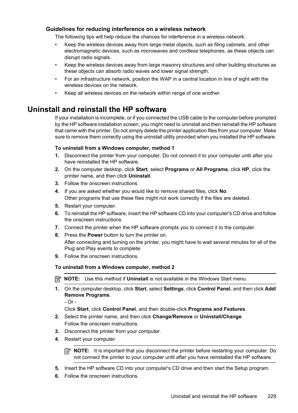 Uninstall and reinstall the hp software | HP Officejet 7500A Wide Format e-All-in-One Printer - E910a User Manual | Page 233 / 252