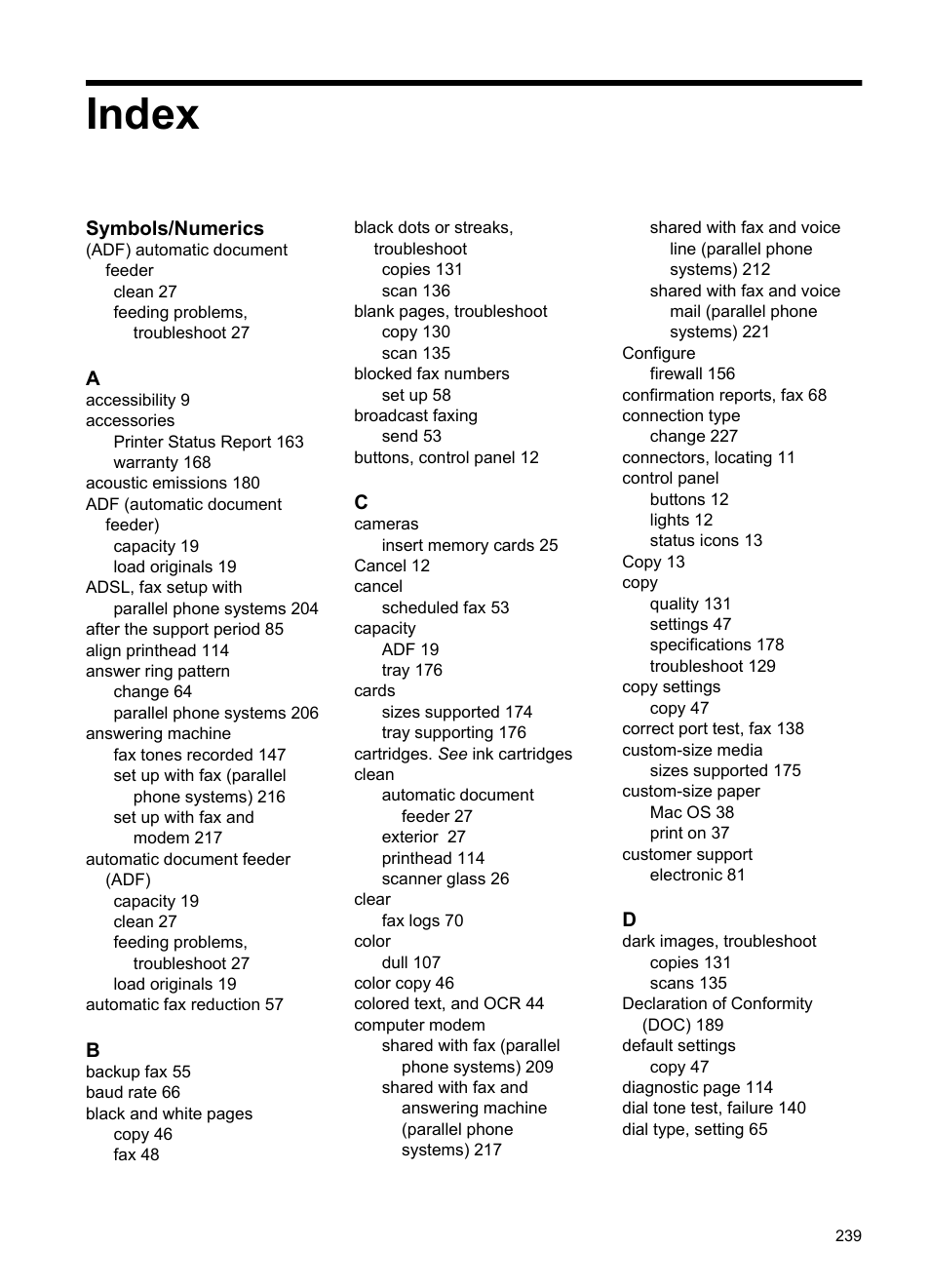 Index | HP Officejet 7500A Wide Format e-All-in-One Printer - E910a User Manual | Page 243 / 252