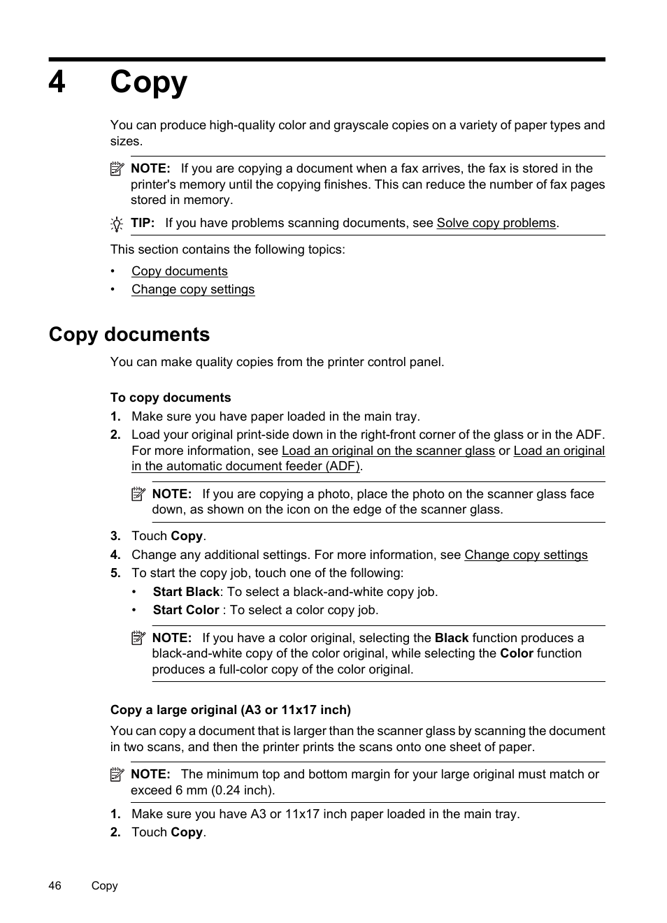 Copy, Copy documents, 4 copy | 4copy | HP Officejet 7500A Wide Format e-All-in-One Printer - E910a User Manual | Page 50 / 252