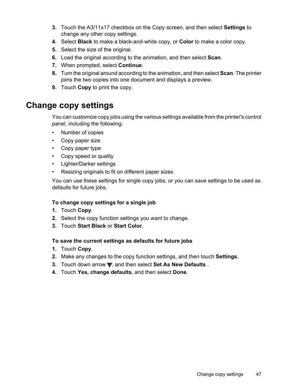Change copy settings | HP Officejet 7500A Wide Format e-All-in-One Printer - E910a User Manual | Page 51 / 252