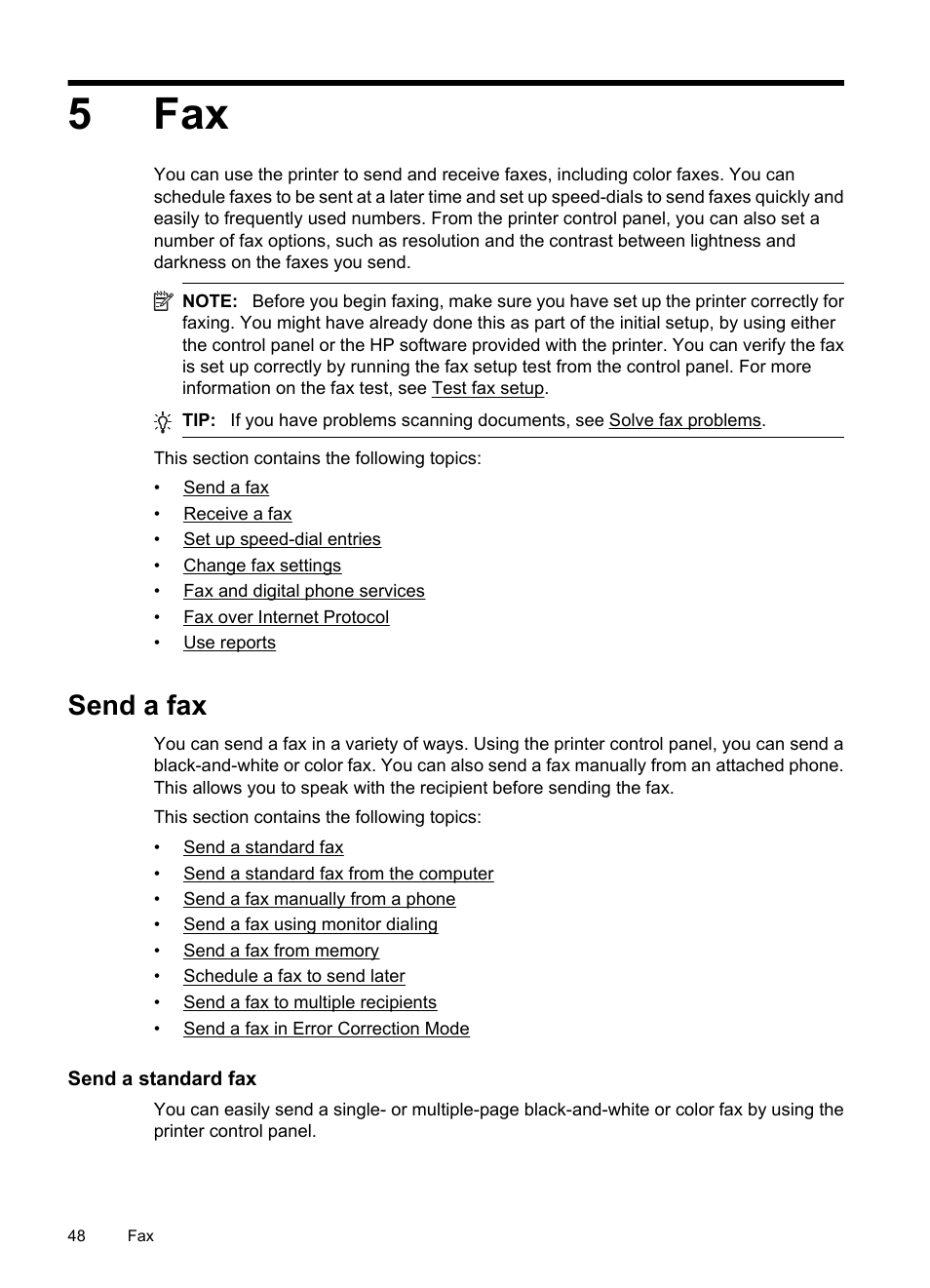 Send a fax, Send a standard fax, 5 fax | 5fax | HP Officejet 7500A Wide Format e-All-in-One Printer - E910a User Manual | Page 52 / 252